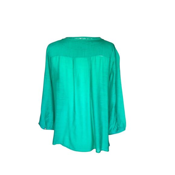 Chico's Green Sequin Shimmer Calley Top 3/4 Sleeve Button Front Women's Size 32 - Picture 5 of 9